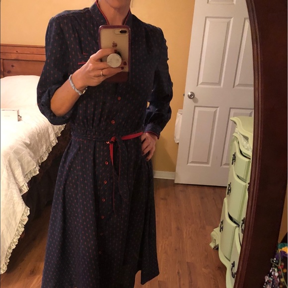 Vintage Navy Blue Button Down Dress - Picture 4 of 5